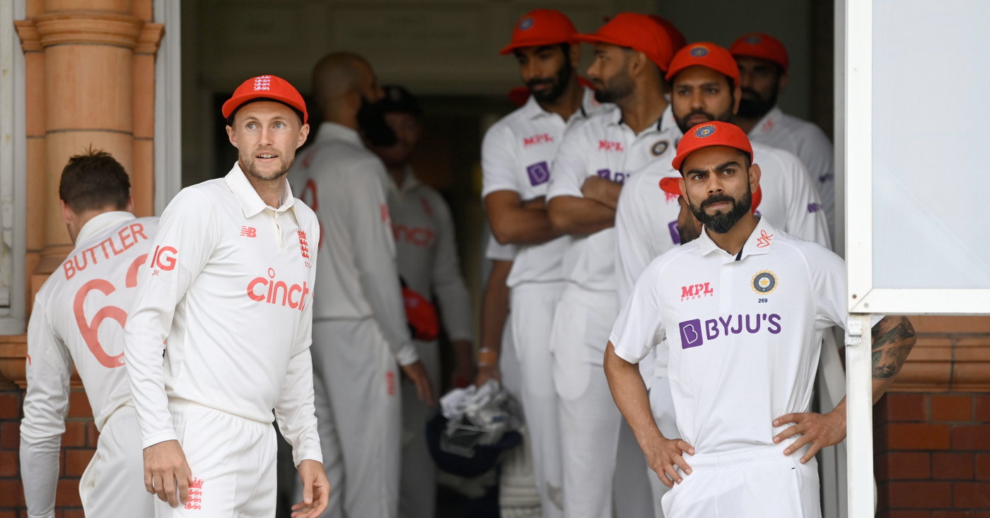England and India Cricket Test teams in there traditional caps on Red for Ruth Day.