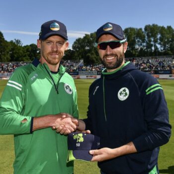 Andrew Balbirnie Presents Young with his 50th appearance cap.