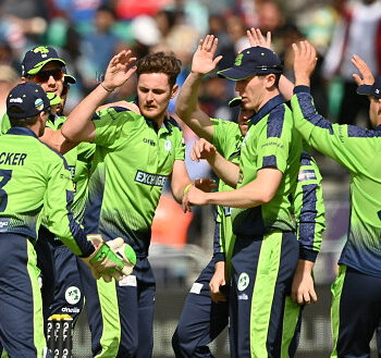 Ireland Cricket in their sublimated T20 Baseball Caps, with custom design including celtic knot peak design.