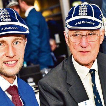Joe Root and John Michael Brearley during ECB Cap presentation Event.