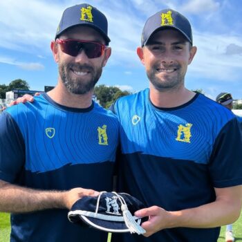 Glenn Maxwell being presented his Warwickshire CCC Debut Cap.