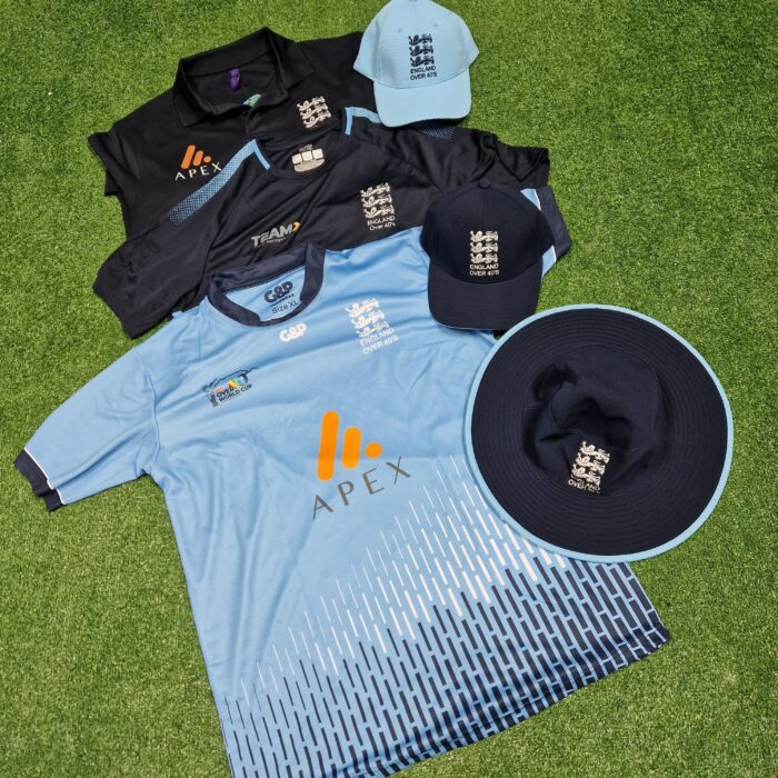 Selection of England Cricket Kit and hats. 